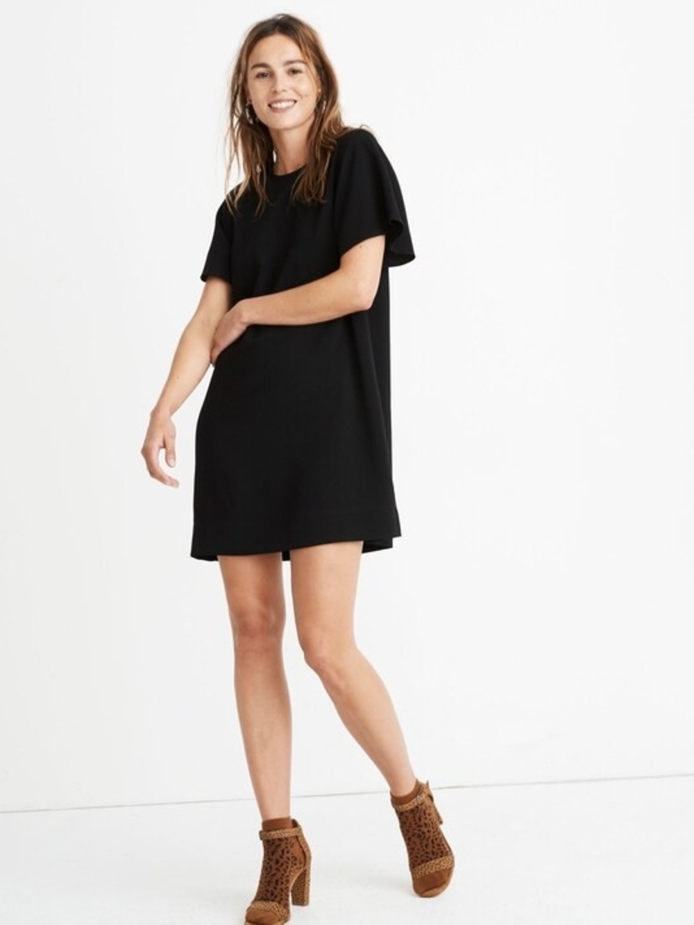 Madewell Classic Black Flutter-Sleeve Shift Dress Size Medium